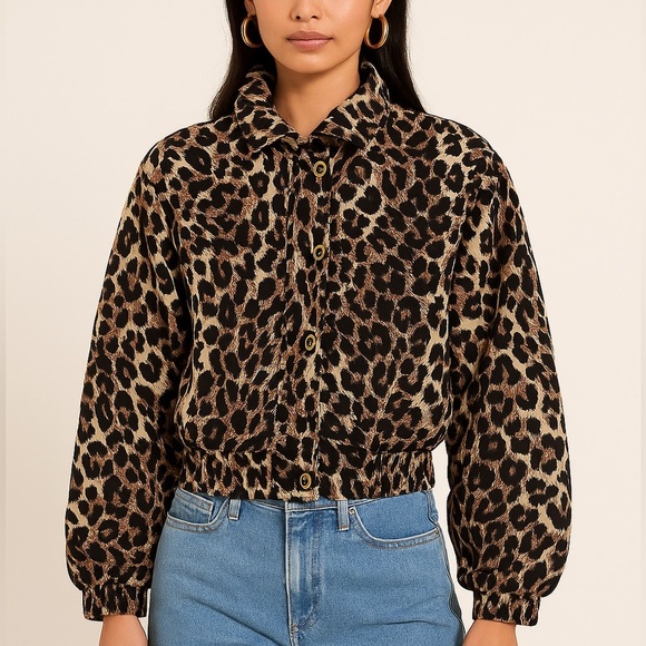 Vintage STUNT 100% Silk Leopard Print Bomber Jacket  Windbreaker Petite Medium - Picture 1 of 10